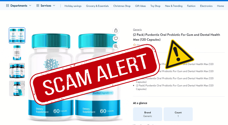 Scam alert warning for fake PurDentix bottles